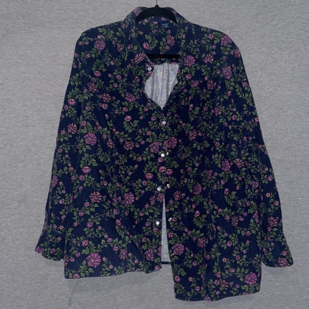 Basic Additions Floral Cotton Corduroy Pearl Button Up Shirt Size 3XL